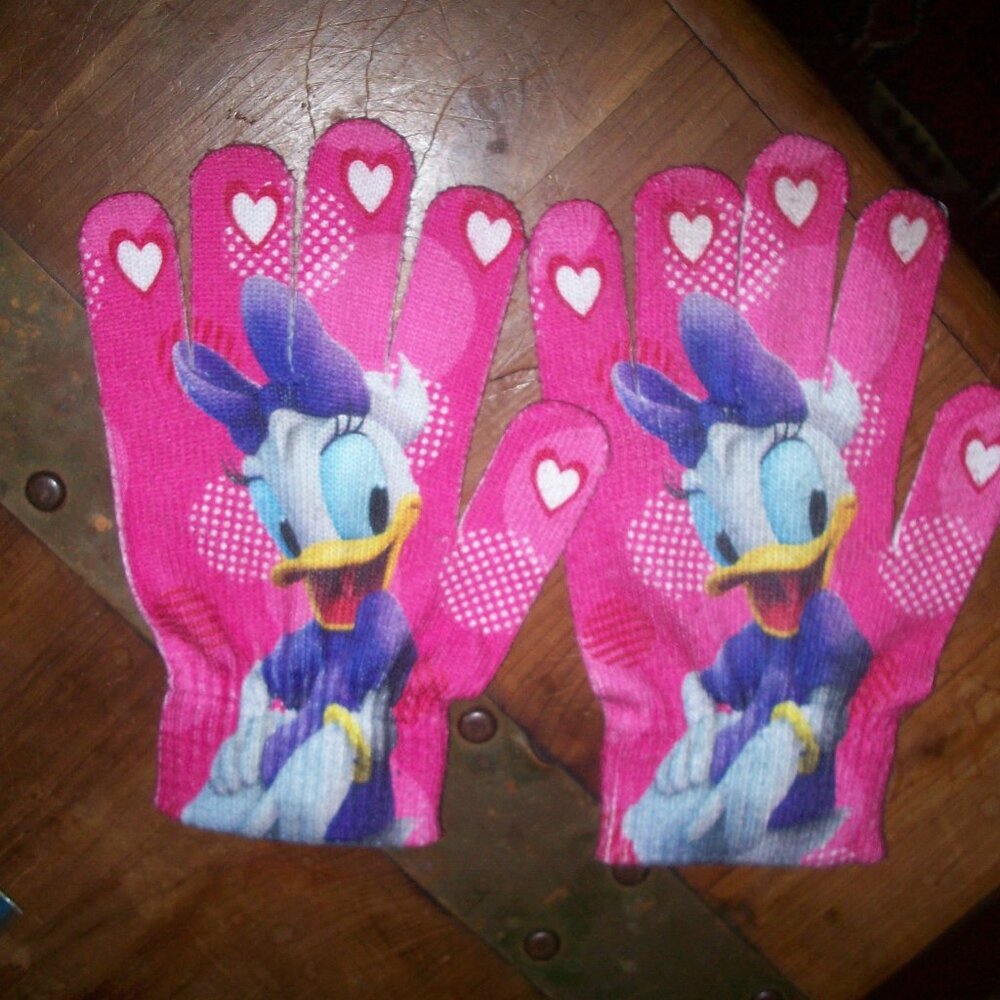 Minnie Mouse Daisy Duck Pink Hearts Two Sided Knit Pink Gloves Girls M/L